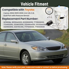 Hodflop SP9160M Fuel Pump Module Assembly Compatible with Toyota Camry 2004 2005 2006 2.4L 3.0L 3.3L Dual Port w/Pressure Sensor Replace# 90159A0022 7702406040 232170C010