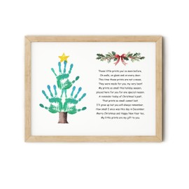 TwoDays Christmas Handprint Art Craft Kit - DIY Gift for Mom Grandma & Family with Kids, Xmas Decorative Keepsake for Grandparents from Kids Grandkids (Tree, 12" X 16", Wood Frame)