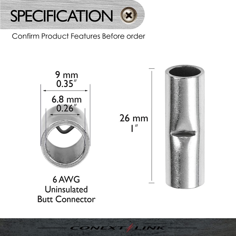 Conext Link BCU6-8 Uninsulated Butt Connector 8 Pack (6 Gauge)