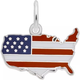 Rembrandt Sterling Silver USA Flag Map Charm w/Red, White & Blue Enamel by Rembrandt