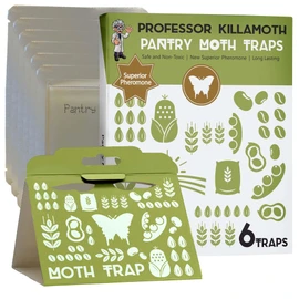 Professor Killamoth Superior Pantry Moth Traps 6-Pack with Pheromones Prime | No Insecticides | Safe, Non-Toxic and Child and Pet Friendly Pantry Protection | Superior Attractant