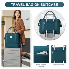 For Spirit Airlines Personal Item Bag 18x14x8 Foldie Travel Duffel Bag, Double expandable Gym Sport Tote Bag, Foldable Waterproof Weekender Carry On Overnight Bags for Airplanes Women Men,PeacockBlue