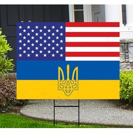 Stand With Ukraine Yard Sign - We Stand With Volodymyr Zelensky, Support Ukraine, Ukrainian Flag, Anti Trump Putin Sign with Metal H-Stake, VP14767 (Multicolor, 18" x 12", Double Sided)