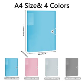 120 Pockets A4 Display Folders - 4Pcs 30 Pockets A4 Display Book Folder with Plastic Sleeves and Safety Rope, Presentation Display Folders Document Project Folder for School and Offices Filing 4Colors