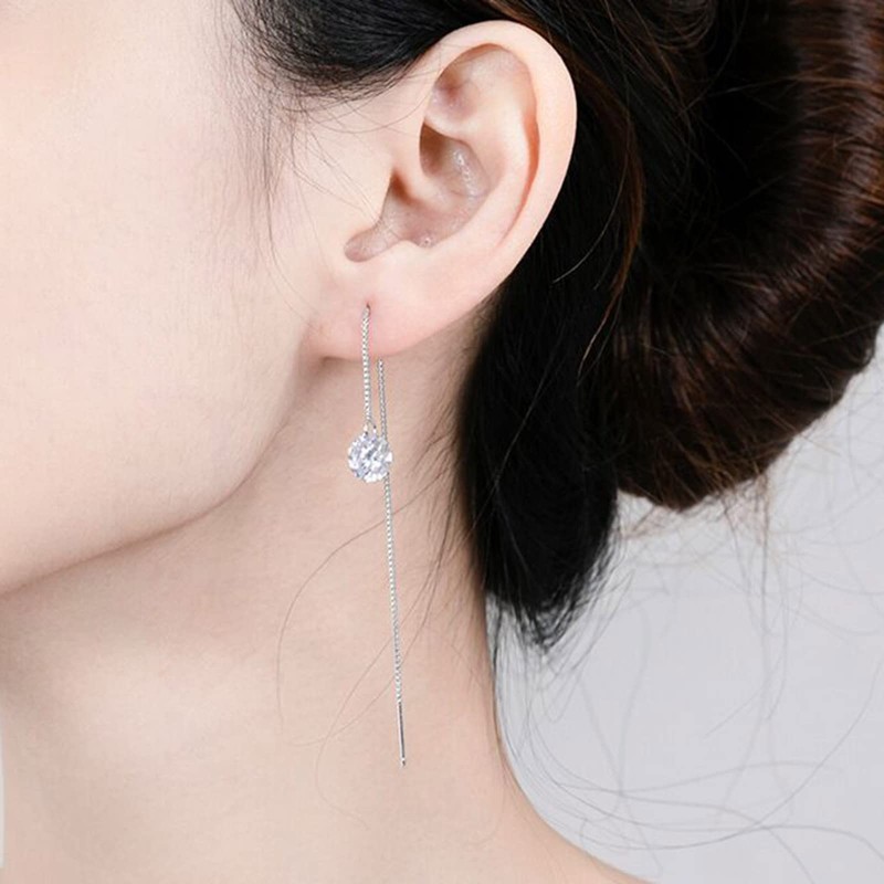 Aneneiceera Boho Crystal Tassel Threader Chain Earrings Silver Crystals Long