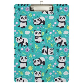Naanle Lovely Panda Cartoon Floral Acrylic Clipboard with Low Profile Clip, A4 Standard Size 9" x 12.5" Wooden Clip Board for Boys Girls Students, Office, School, Nurses