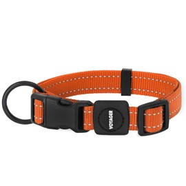 Best Pet Supplies Reflective Dog Collar with Adjustable Length, Heavy-Duty Buckle, and Strong Leash D-Ring, Training, Walking, Jogging Accessory for Small, Medium, and Large Breeds - Orange, S