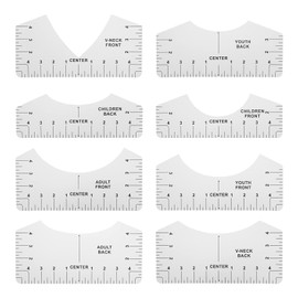 8 Piezas de Reglas de Camiseta, Herramienta de Costura de Medición Delantera Y Trasera de Alineación de Guía de Regla en T de Cuello Redondo para Niños, Jóvenes Y Adultos()