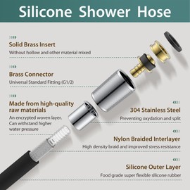 Jasya Silicone Shower Hose Extra Long,Explosion Proof Anti Winding Showerhead Hose,Used In Showerheads Spray Bidet Bathing Toilet Cleaning Flexible RV Shower Hoses Replacement (Black, 59 In)