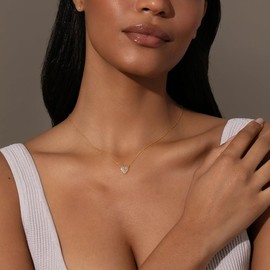 HANLI Trendy Gold Cz Heart Pendant Necklaces for Women - Dainty 14K Gold Plated Necklaces Jewelry Simple Womens Necklace