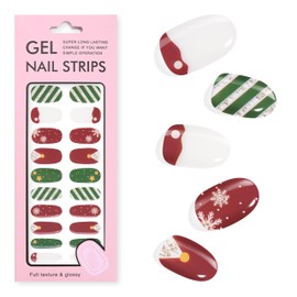 YiMistnnts Gloss Fully Cured Gel Nail Strips Christmas UV Free Nail Polish Strips Long Lasting Gel Nail Stickers Salon Quality 22 Nail Wraps for Women Manicure (Christmas Cedar)