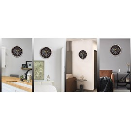 MOLEIHAO Modern Decorative Wall Clock with Temperature and Humidity Silent Non Ticking Battery Operated Industrial Silver Black Quartz Clock for Living Room Decor 12.2 Inch