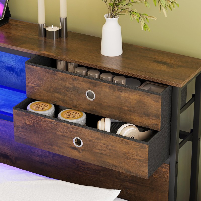 GiftGo King Size Headboard with 4 Fabric Storage Drawers Charging