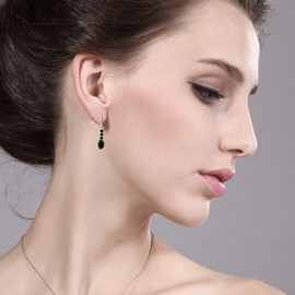 Gem Stone King 10K Yellow Gold Black Onyx and Black Diamond Drop Dangle Earrings For Women (0.98 Cttw, Gemstone December Birthstone, Oval 6X4MM)