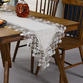 Q'foo Lace Table Runner, Embroidery, Center Cross, Scandinavian Floral Pattern, Stylish, Short, 35.4 inches (90 cm), Rectangle Table Decoration (90)