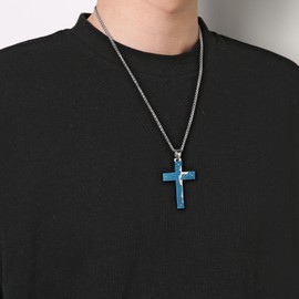 HZMAN Men's Stainless Steel Christ Jesus Crucifix Cross Necklace Prayer Pendant Necklace Jewellery Gift, Stainless Steel, No Gemstone