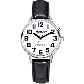 MAUJOY Woman Talking Analog Watch, Large Digital, Loud and Clear American English Voice Will Say The Alarm, Time, Date, The Best Choice for The Elderly