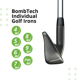 BombTech Golf - Premium Individual Golf Irons (4, 5, 6, 7, 8, 9, PW) - Easy to Hit (Stainless Steel, 6, Regular, Right)