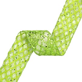 VATIN 2-1/2" Apple Green Christmas Ribbon, Green Glitter Mesh Diamond Web Sequin Dots Wired Christmas Ribbon for Gift Wrapping Bow Making Wreath Supply-10 Yards