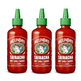 Melinda’s Sriracha Hot Sauce - Classic, Gourmet Sriracha Sauce Made with Fermented Red Jalapeños & Garlic - Keto, Kosher, Vegan, Non-GMO and Gluten Free Hot Sauce - 12oz, 3 Pack