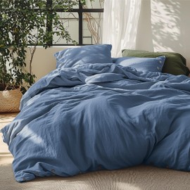 Bedsure Linen Duvet Cover King Size - Linen Cotton Blend Bedding Set, Soft & Cozy, 3 Pieces, 1 Duvet Cover 104x90 and 2 Pillowcases, Foggy Blue Color Cooling Bedding, Comforter Sold Separately