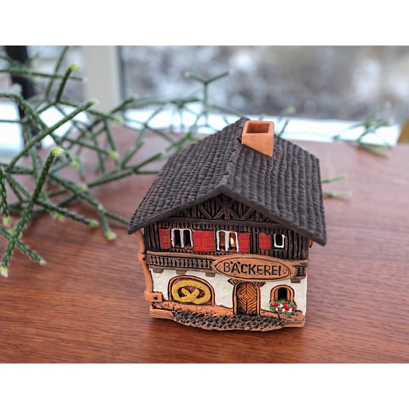 Midene Ceramic Aroma Light House, Handmade, Artistic Miniature, Old Bakery