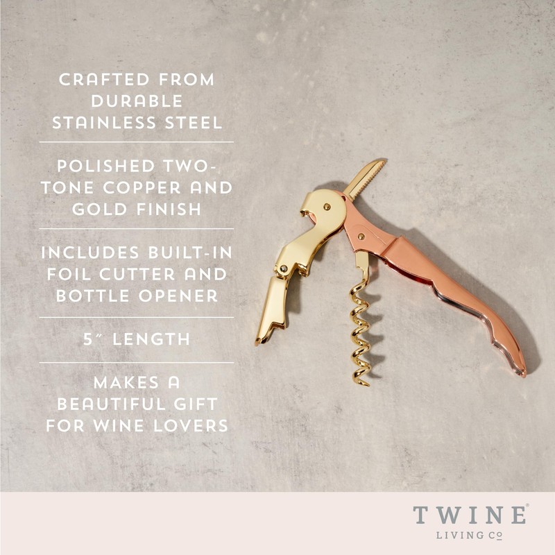 Twine Copper And Gold Double Hinged Waiter’s Corkscrew, Stainless Steel