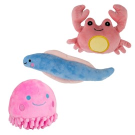 Ancol Small Bite Glow In The Dark Cuddly Sea Creatures for Small Dogs and Puppies PK3 Octopus Eel Crab