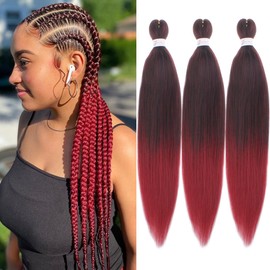 Leeven 3 Packs Pre Stretched Braiding Hair 26 Inch Yaki Texture Ombre Red Brading Hair Extensions for Box Braids Red Crochet Hair Extensions for Braiding / 1B900#