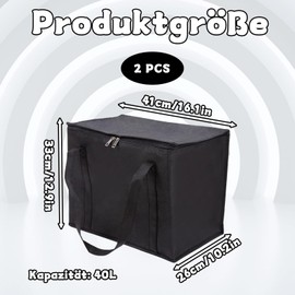 Pack of 2 Insulated Cooler Bags, 43 L, Foldable, Reusable, Leak-proof & Waterproof Picnic Bag for Food & Drinks, Outdoor Travel, BBQ Camping; Thermal Box with Sturdy Workmanship (Black)
