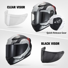 JQF Gear Full Face Motorcycle Helmet WS-607 DOT Approved Motorbike Racing Street Bike Helmets for Adults with Clear and Black Visor (Thor B WS-607, M)