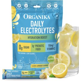 Organika Electrolitos en Polvo Sabor Limonada Clásica Sin Azúcar 20 Sobres Con vitamina C, magnesio, potasio y sodio; sin cafeína, color natural de zanahoria; sobres individuales para llevar