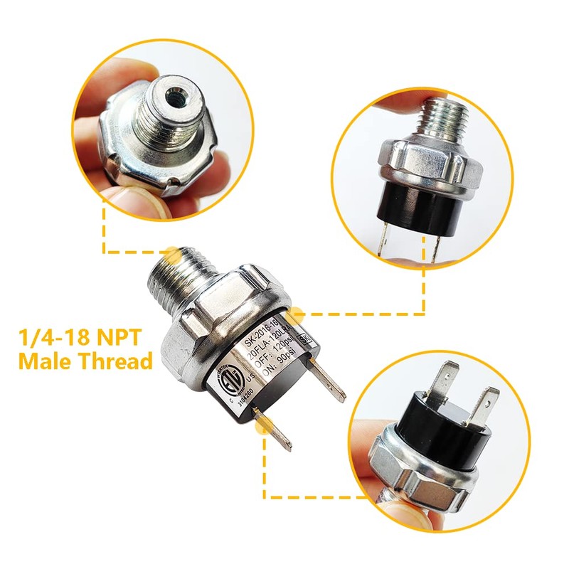 LLNSEAUTO Pair of 1/4" NPT 12V/24V DC Air Compressor Pressure