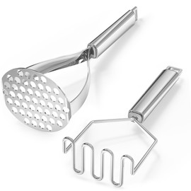 18/0 Stainless Steel Potato Mashers, 10.7-in Kitchen Masher Tool for Avocado Vegetable Sauce Butter, Heavy Duty, Dishwasher Safe, Pack of 2