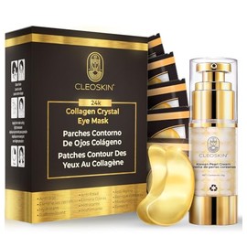 CLEOSKIN Kit Crema Contorno de Ojos y 25 Parches Anti-Ojeras 24k Oro