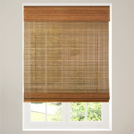 Calyx Cordless Bamboo Roman Shade Blind, Light Filtering, 35" W x 64" H, Ceylon Light Russet
