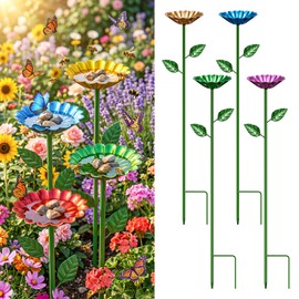 4 Pack Watering Station for Bee Butterflies Pollinator Insect Outdoors Drinking Water, Metal Feeder Cup for Garden Backyard Balcony Planters Decors, Standing Colors Hummingbird Bath with Flower Design