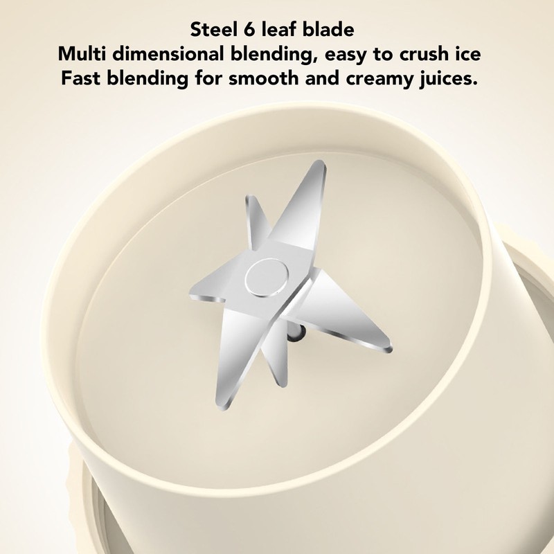 Blender Cup Beige 300ml 1500mAh USB Rechargeable Cordless 22000rpm Smoothie