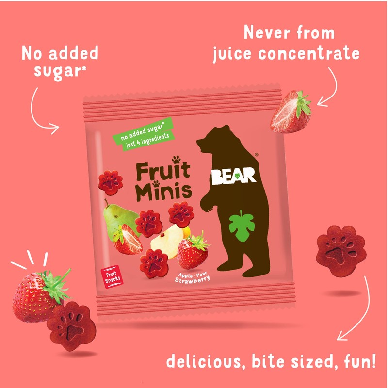 BEAR Real Fruit Snack Minis, Strawberry – (Pack of 18)