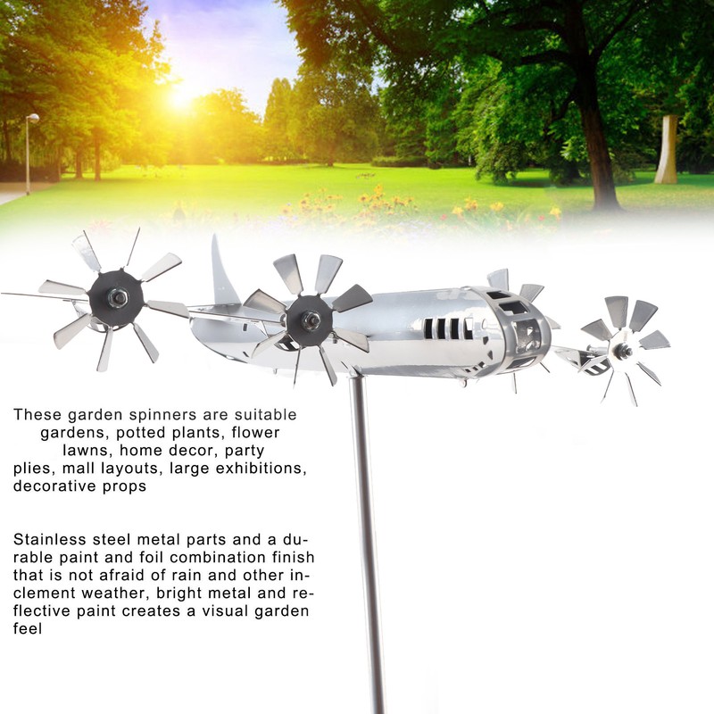 Aircraft Wind Sculpture Wind Powered Rotate Stainless Steel Airplane Windmill