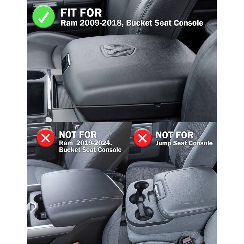KBH Center Console Armrest Cover for 2009-2018 Dodge Ram 1500