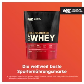 Optimum Nutrition Optimum Nutrition Gold Standard 100% Molkenproteinpulver für Muskelaufbau und -regeneration mit natürlich vorkommendem Glutamin und BCAA-Aminosäuren, Delicious Strawberry, 15 Portionen, 450 g