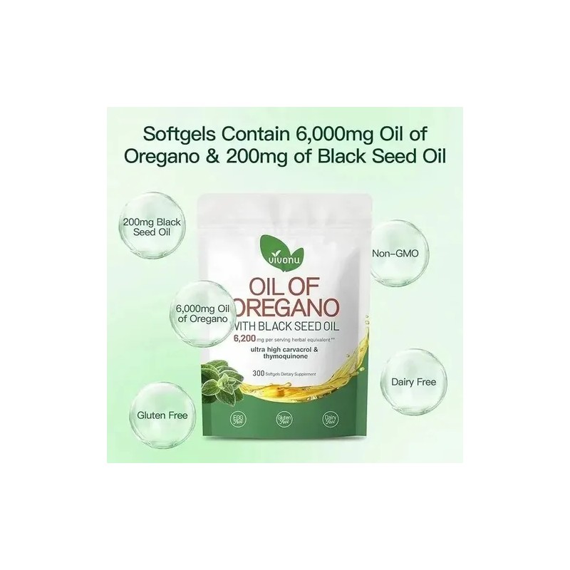 300 Cápsulas Aceite Semilla Negra Aceite Orégano 6200mg