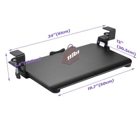 Clamp-on Rotating Computer Keyboard and Mouse Tray, Slide Out with Sturdy C-Clamp Mount,Ergonomic Typing, Black (20"x 12")