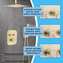 Brushed Gold 2-Way Thermostatic Shower Diverter Valve Kit - Solid Brass, Adjustable Flow, Temperature Control Mixer Valve - Perfect for Bathroom Renovation