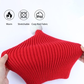 Delifur Dog Christmas Cap with Pompon Crocheted Snood Adorable Cat Hat Red Warm Winter Dog Hat Knit Snood Headband for Pets & Women & Man (Small)