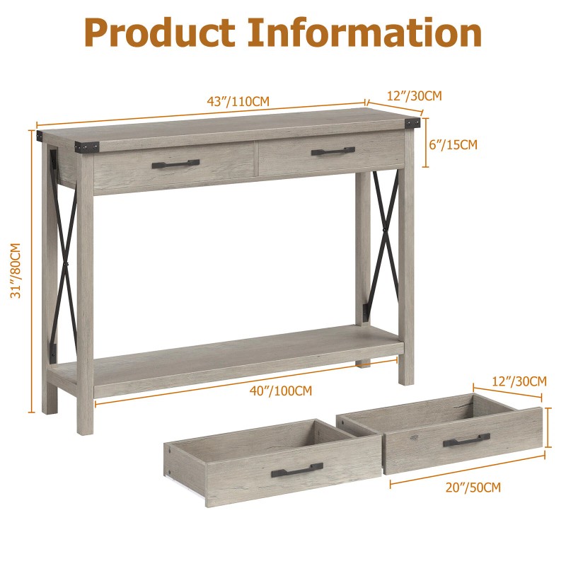Modern Console Table with 2 Drawers, Long Narrow Sofa Table