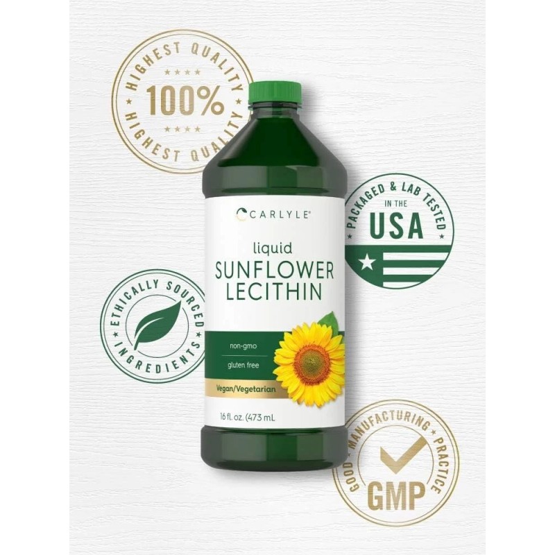 Sunflower Lecithin Liquid 16 oz Pack Non-GMO Soy Free Gluten