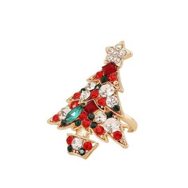 Christmas Tree Open Statement Rings for Women Colorful CZ Crystal Christmas Wrap Finger Band Promise Rings Xmas Holiday Party Fashion Jewelry Gifts