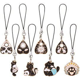 Ornaland 8 Pcs Cat Phone Charm Wrist Strap Y2K Cute Phone Charms Chain Suitable for Backpack Keychains Cameras Wallets Pendant Decoration(Style-A)